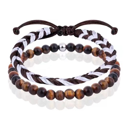 6:Tiger eye stone white brown braided bracelet