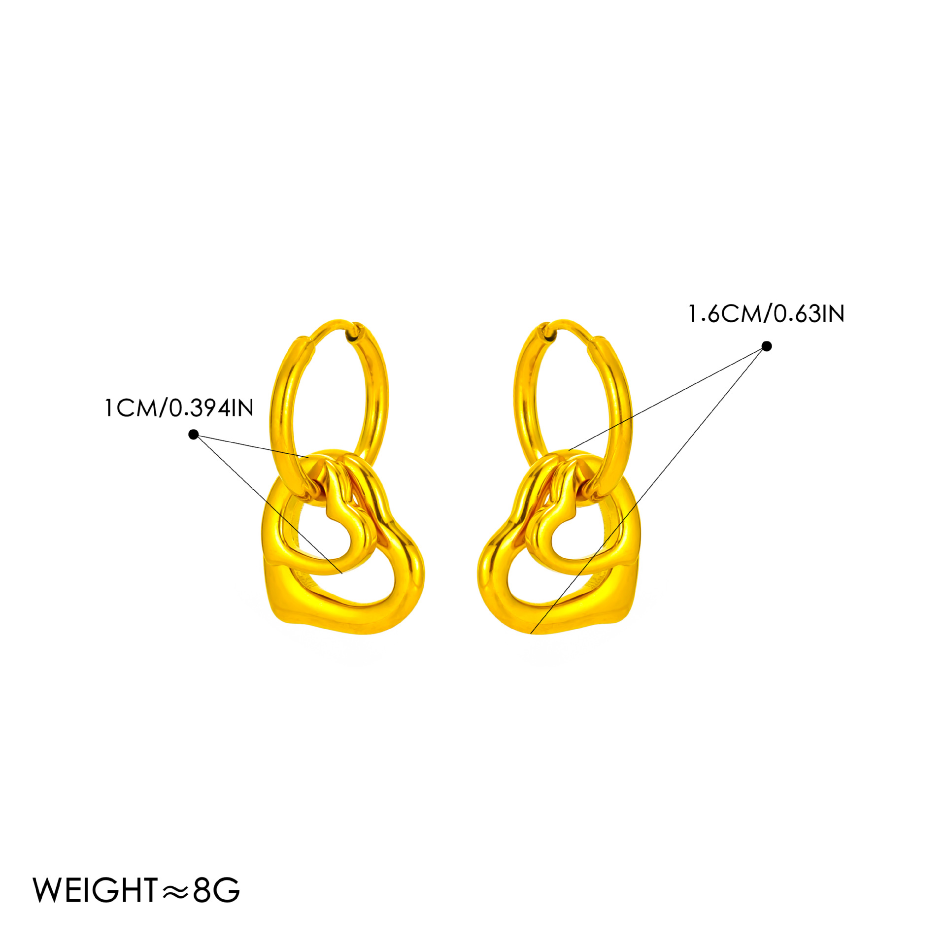 Gold + large and small heart-shaped earrings