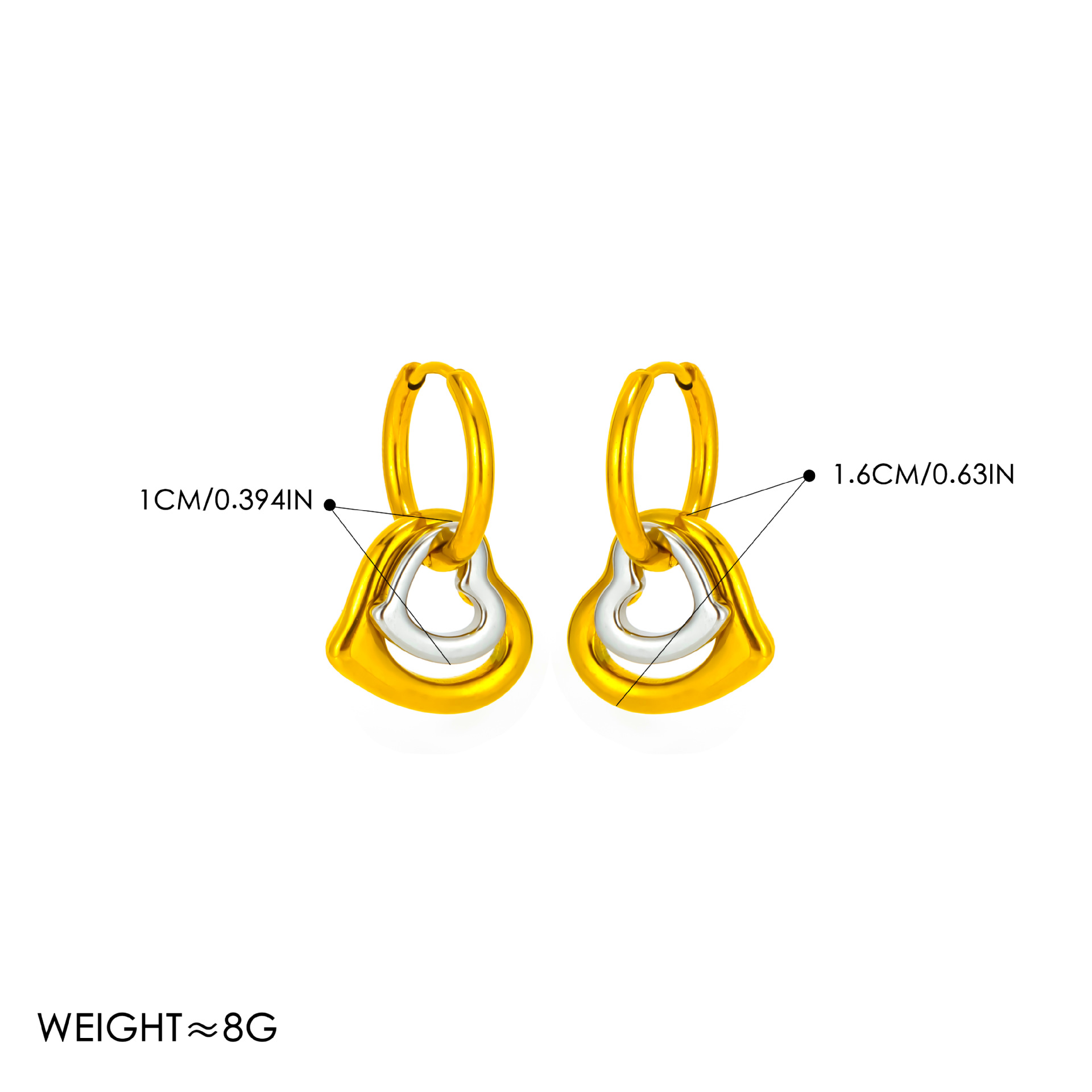 Between gold + size love earrings