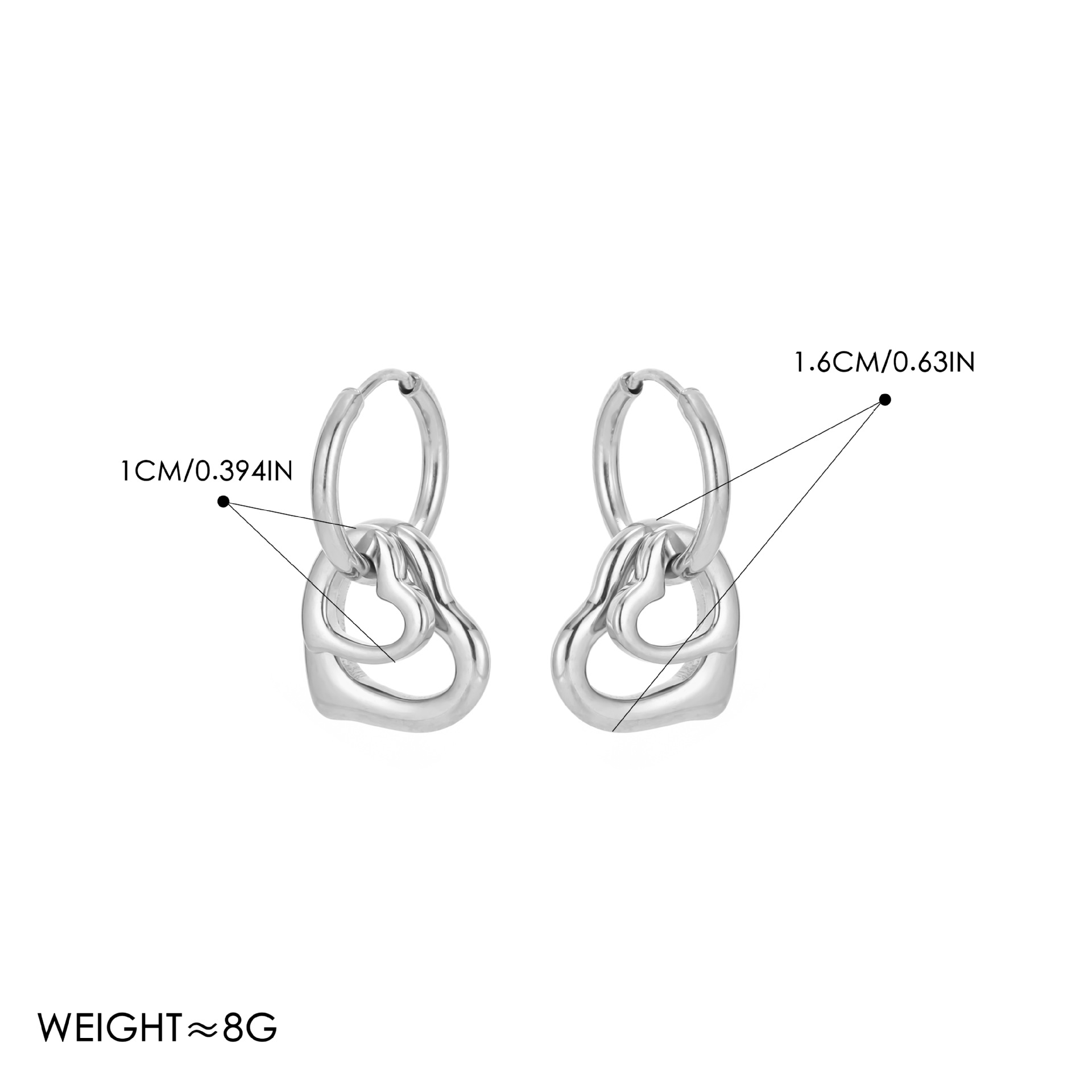 5:Steel   large and small heart-shaped earrings