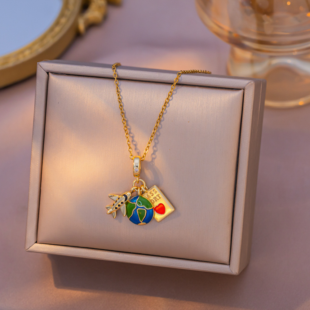 3:Yxl9351 aircraft world necklace gold