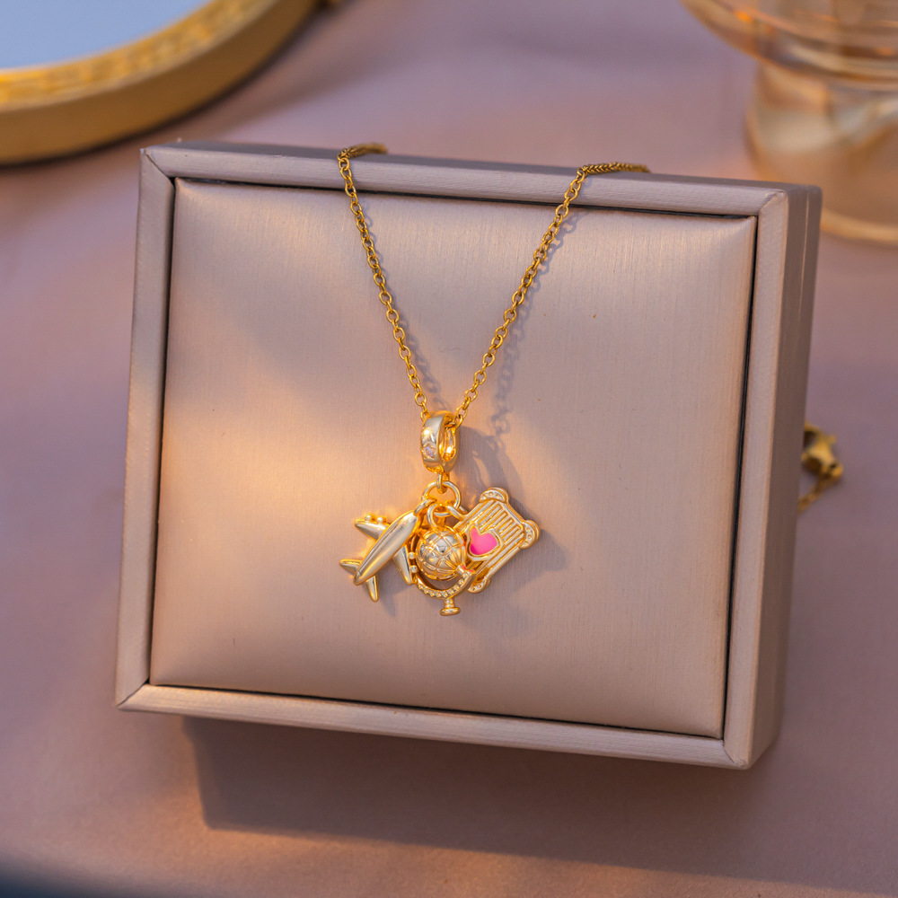 6:Yxl9354 airplane earth necklace gold
