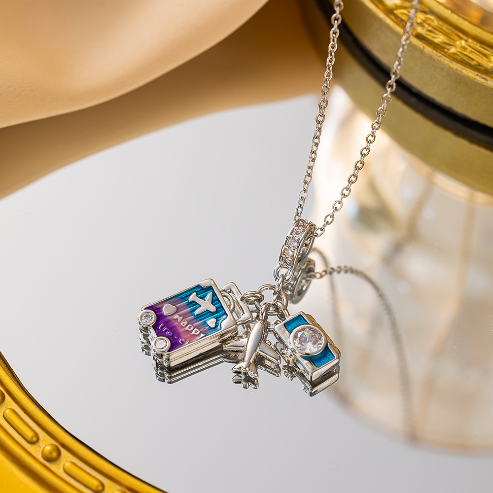 9:Yxl9164 small plane travel necklace steel color