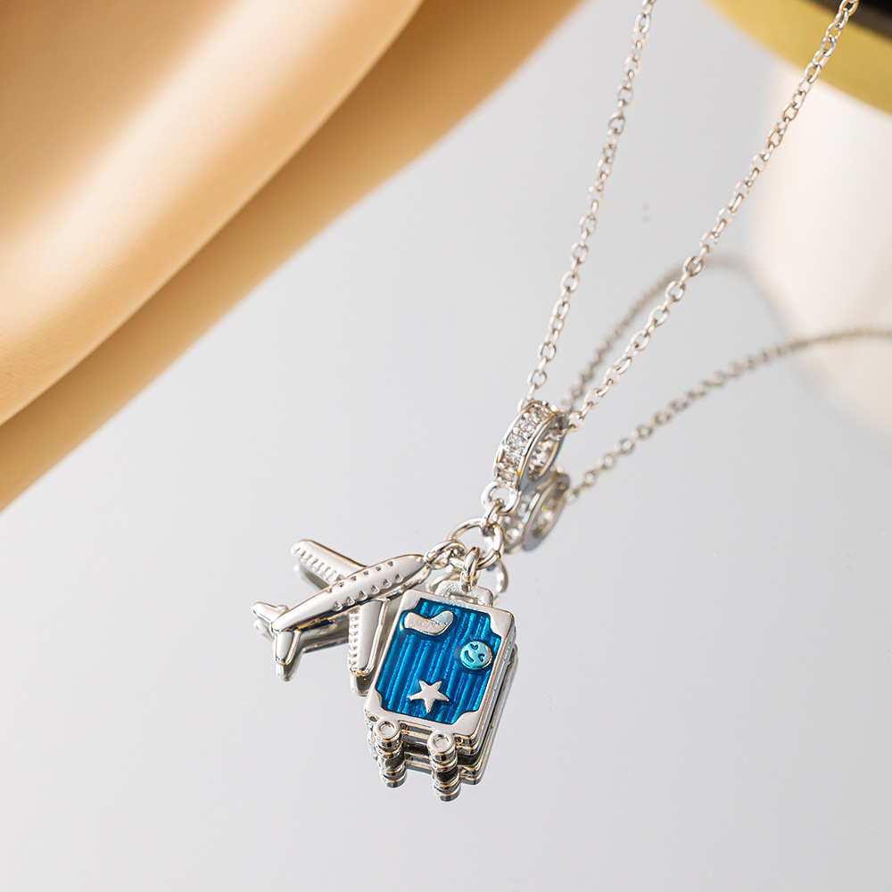 11:Yxl9166 airplane suitcase necklace steel color