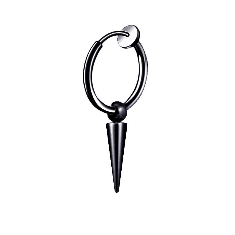 12:Black ear clip with single long pointed cone