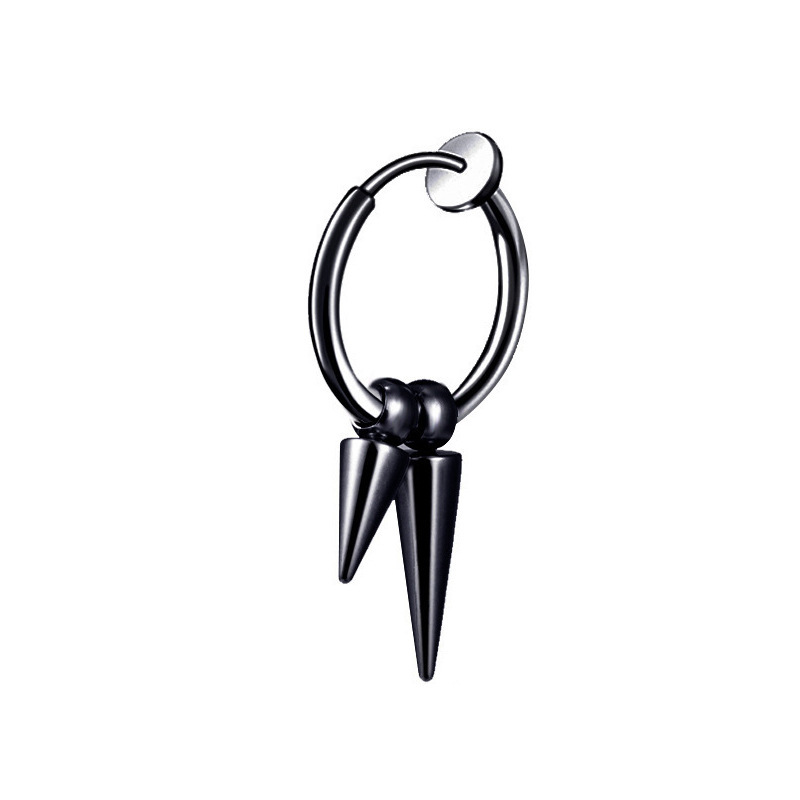 16:Black ear clip with two pointed cones