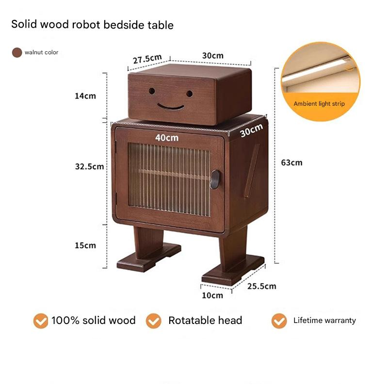 [solid wood* robot bedside table] walnut color with light