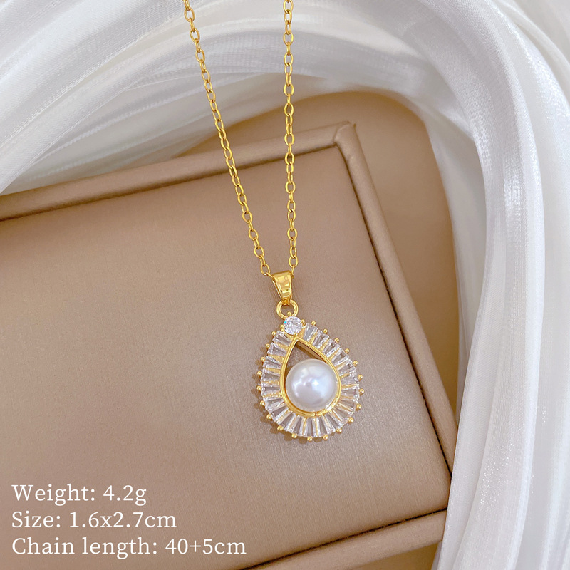 1:G502 titanium steel chain copper micro-inlaid pendant