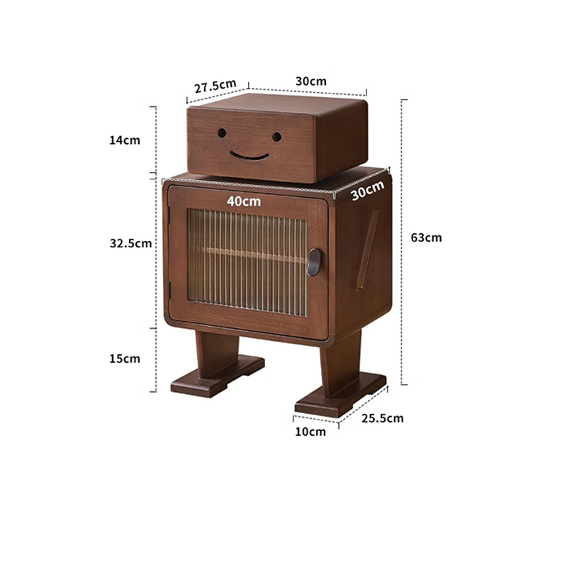 [solid wood* robot bedside table] walnut color