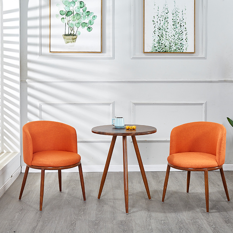 Orange dark wood grain one table and two chairs