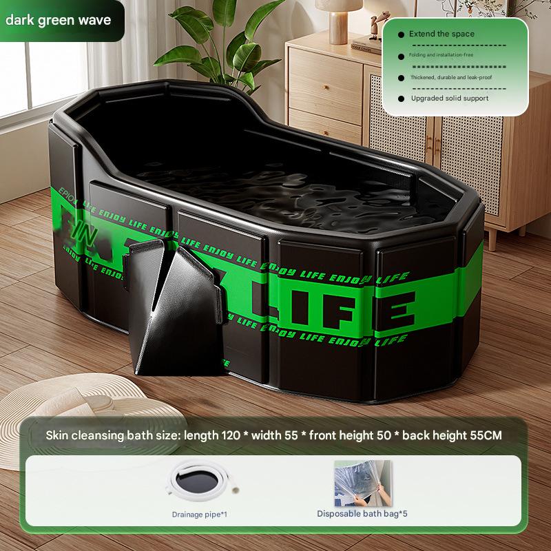 Rectangular Folding Bathtub in Dark Green Wave   5 Bath Bags