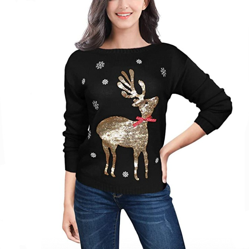 Black sequined reindeer sweater