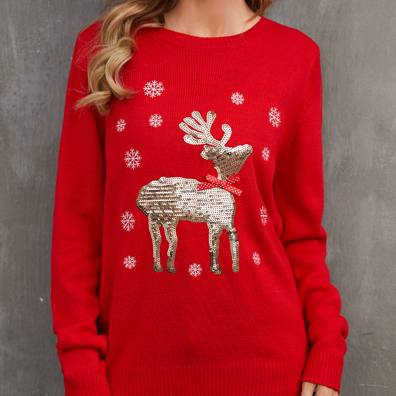 Red sequined reindeer sweater