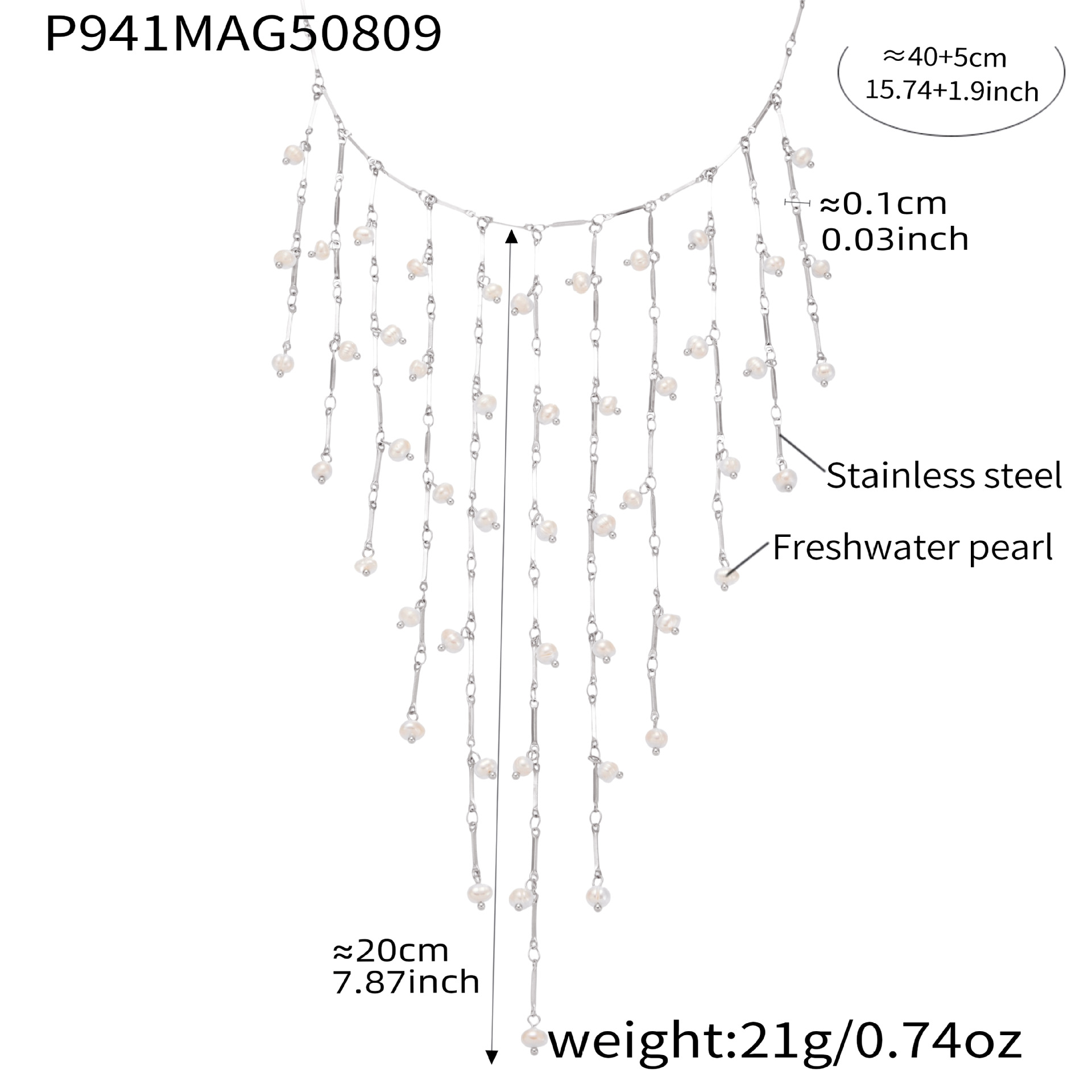 Steel-colored freshwater pearl tassel necklace