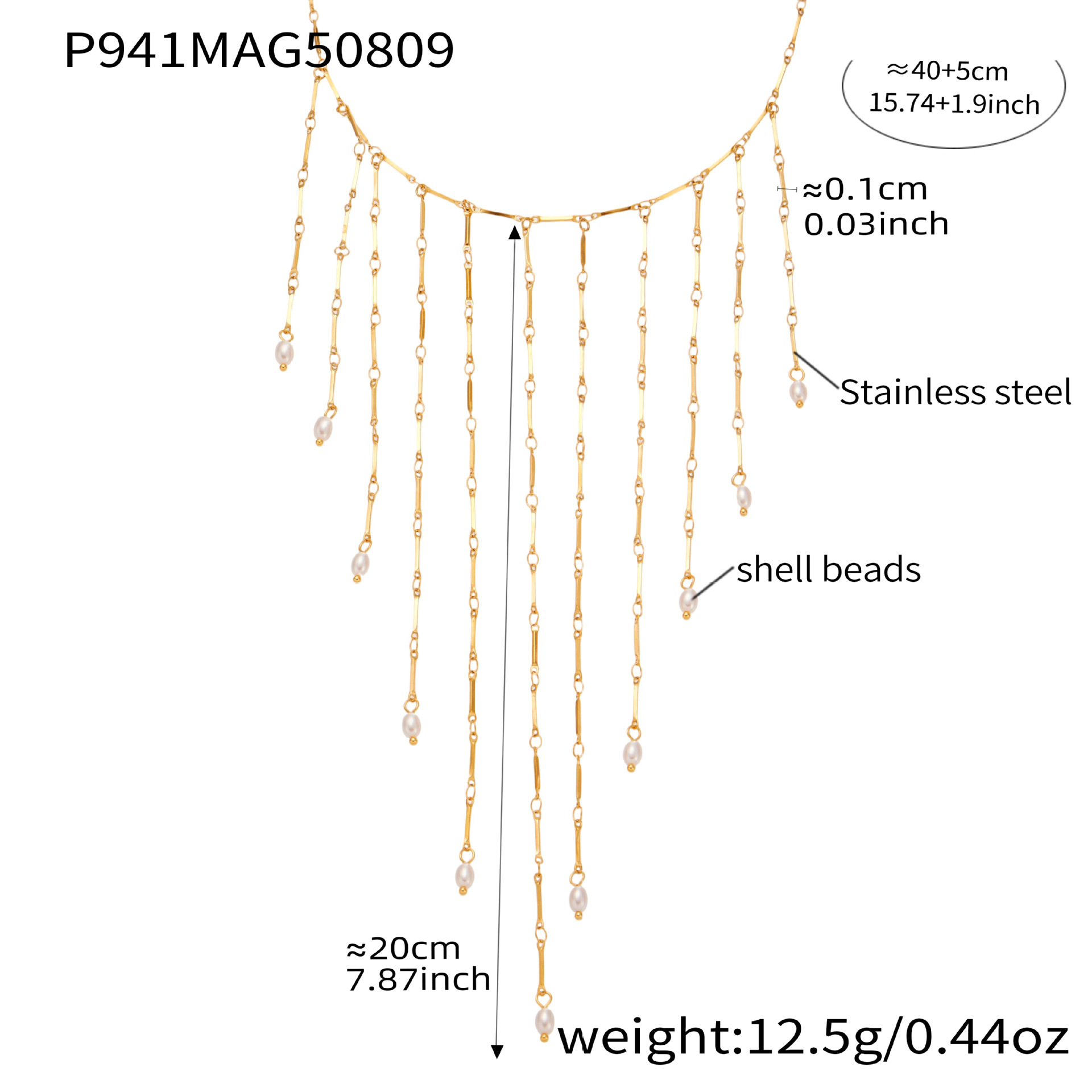 2:Golden imitation pearl tassel necklace