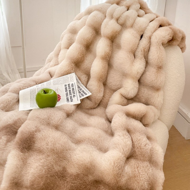 800g rabbit plush-tokas fur blanket-apricot cafe