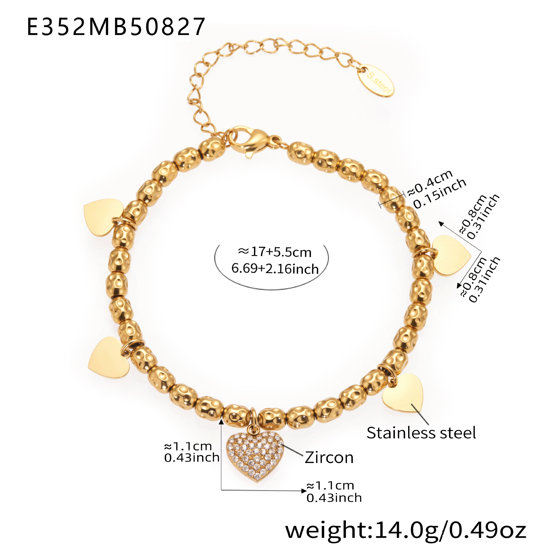 1:Heart-shaped zircon bracelet