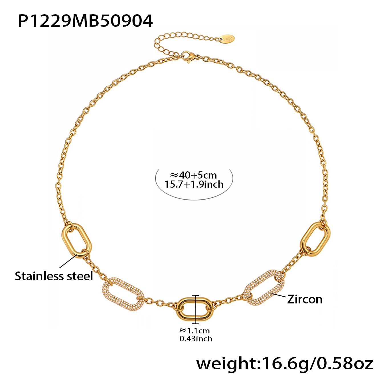 1:Gold full diamond square zircon necklace
