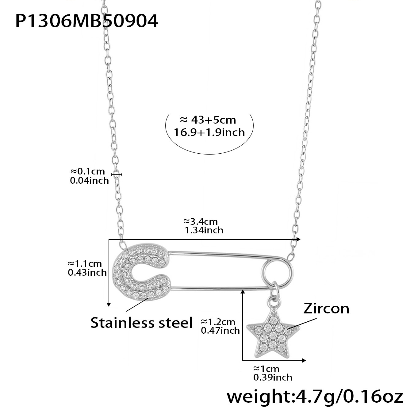 Steel-colored five-pointed star paperclip zircon n