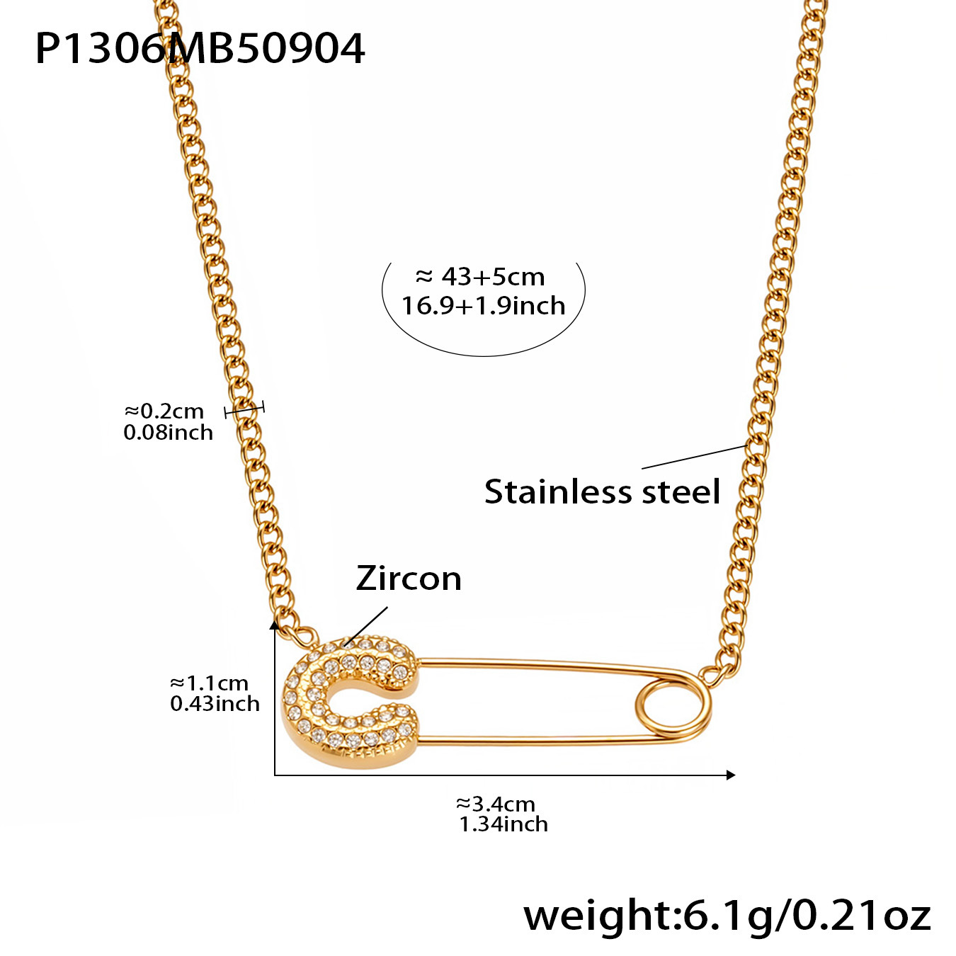 3:Golden paperclip zircon necklace