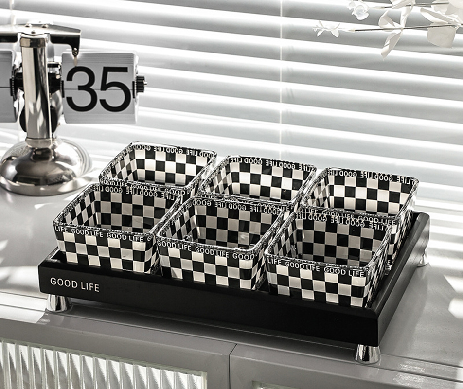 Black bamboo-set of six (glass checkerboard)