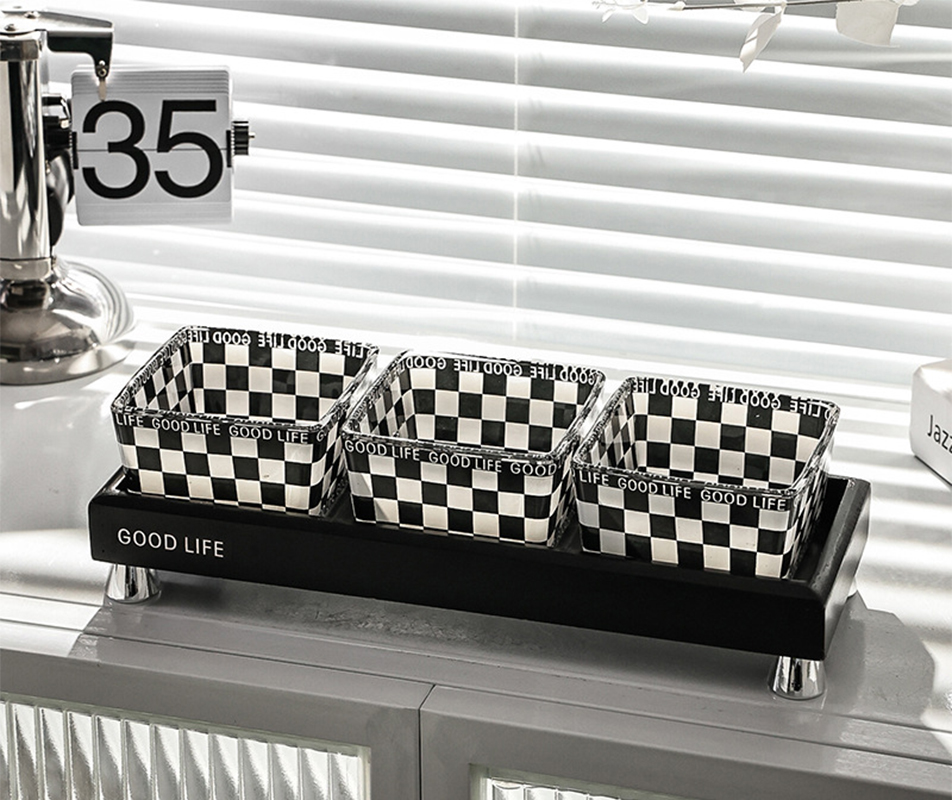 Black bamboo-set of three (glass checkerboard)