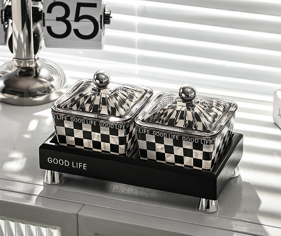 Black bamboo support-set of two with cover (glass checkerboard)