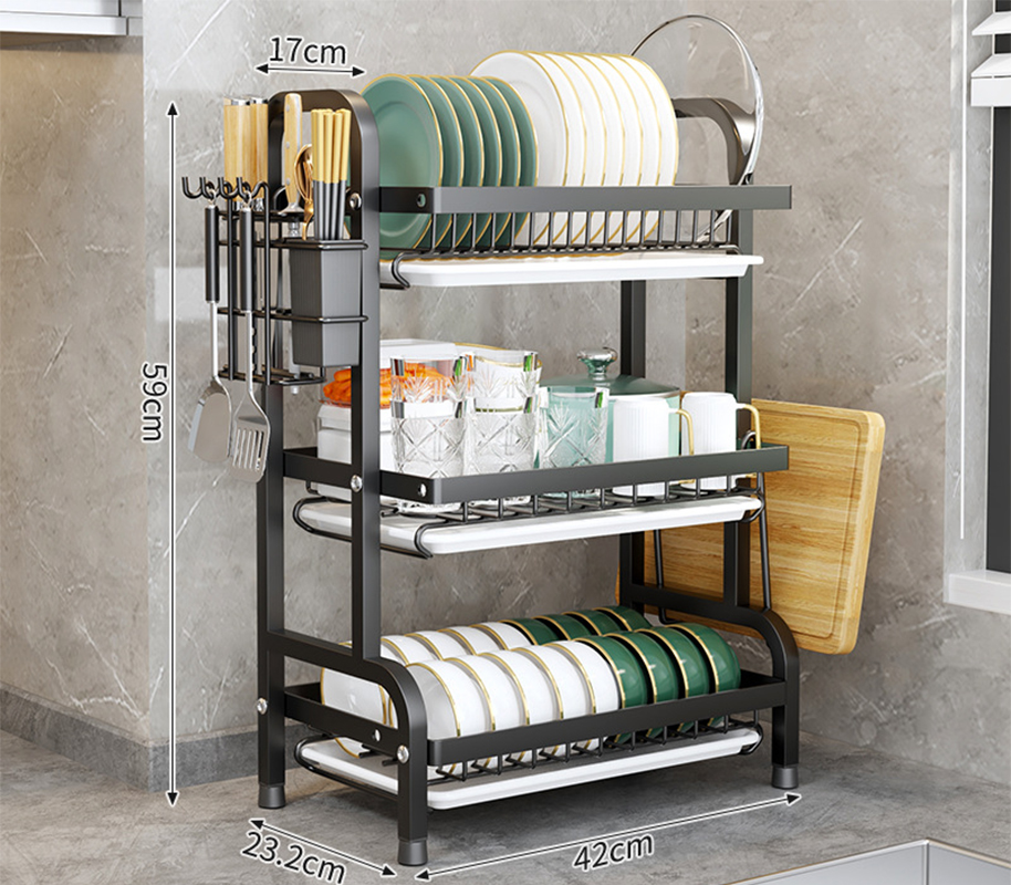 high-grade black-three-layer small size [cutting board rack   knife rack]]