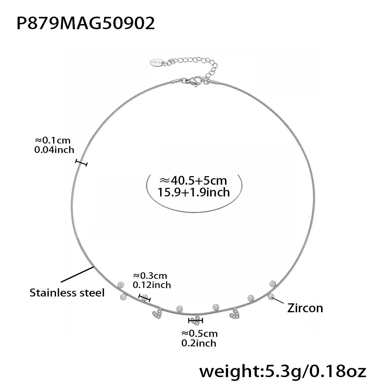 Steel-colored zircon necklace