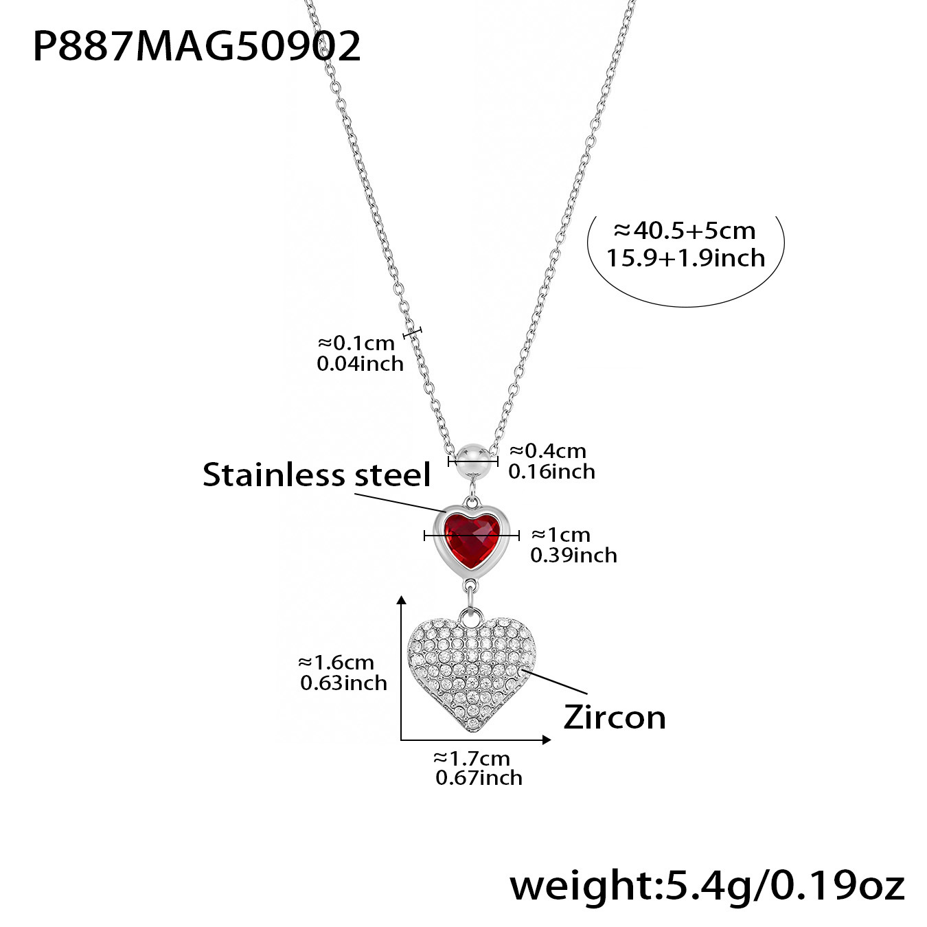 Steel-colored heart-shaped necklace