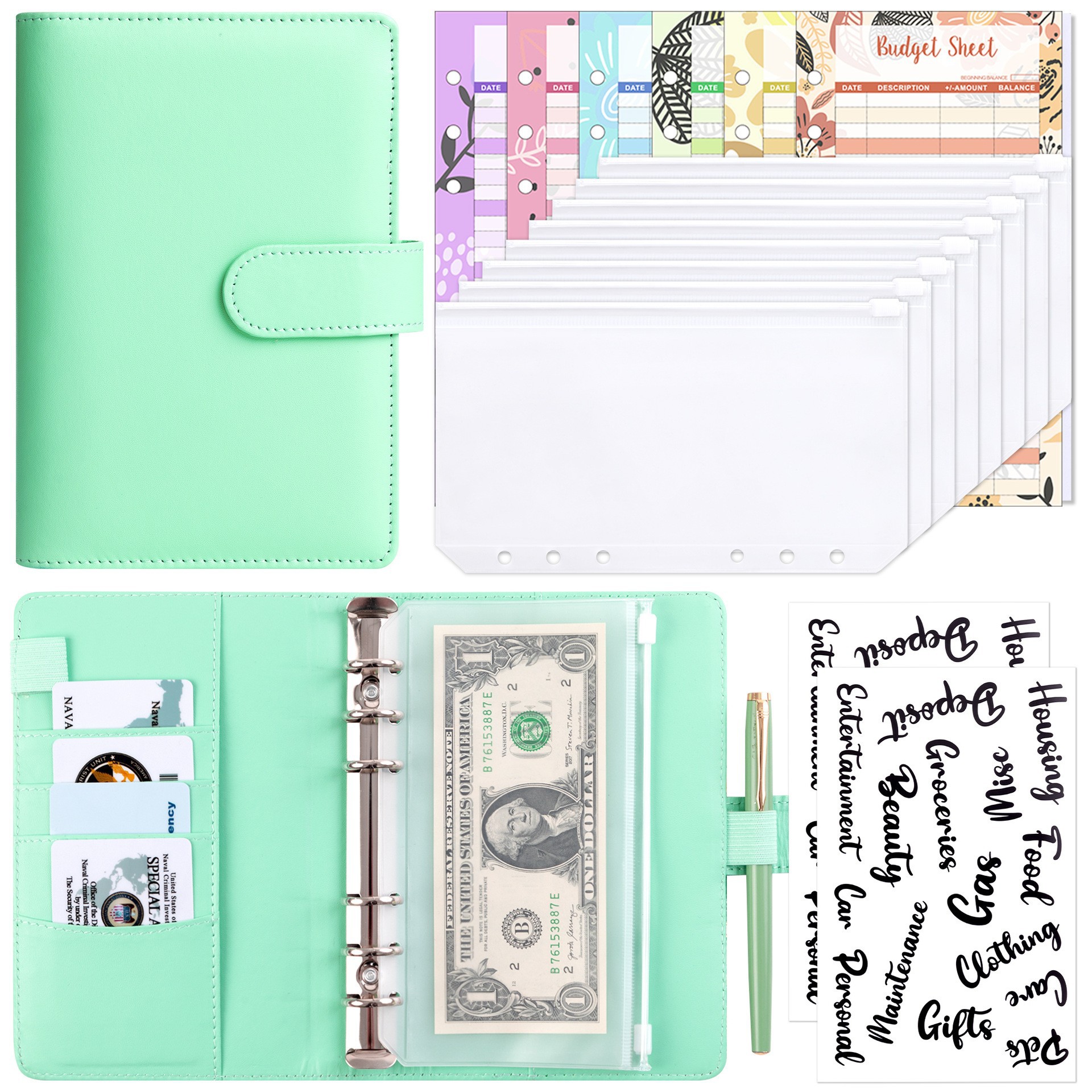 Fruit green (shell) 8 zipper bag 12 budget card 2 English stickers