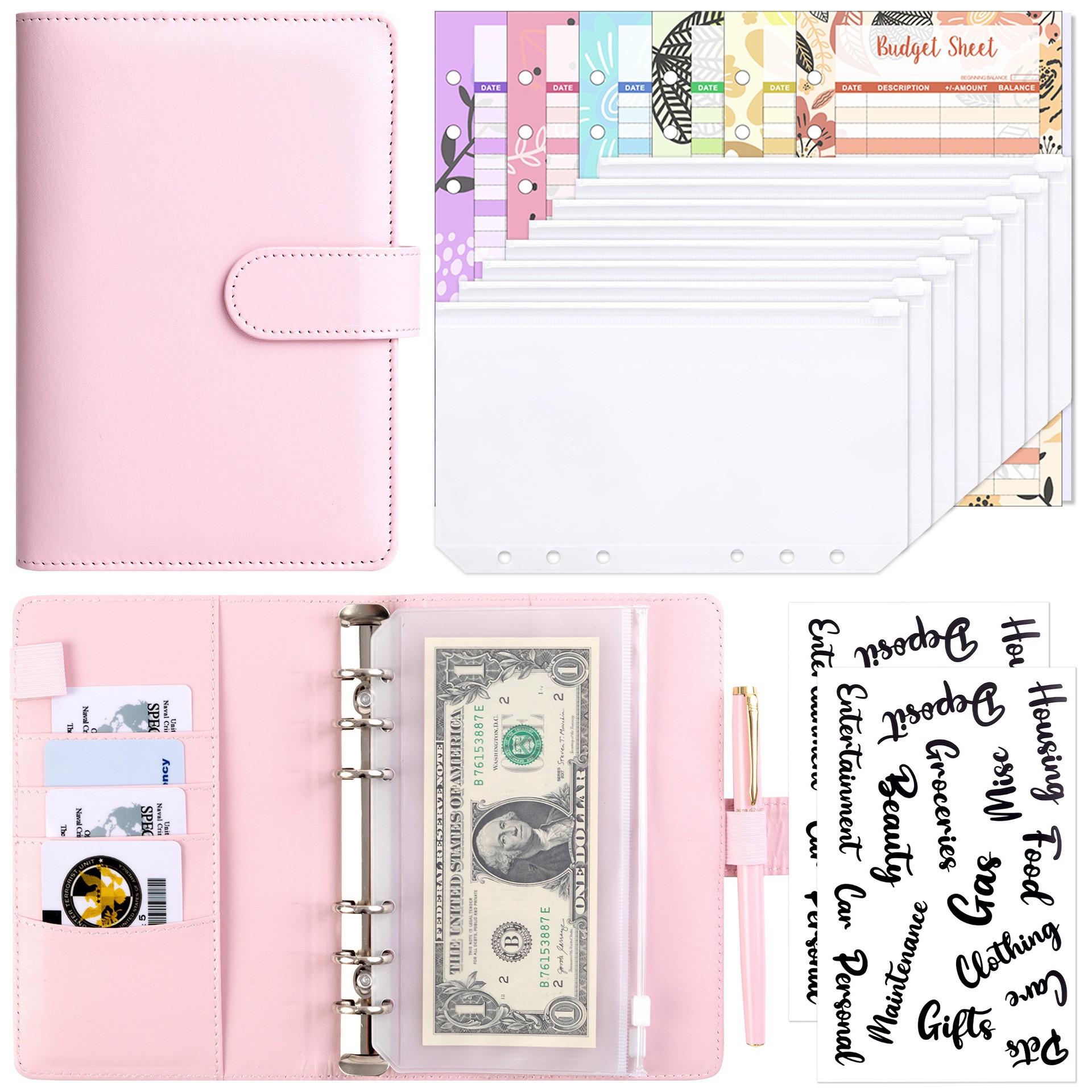 Girl powder (shell) 8 zipper bags 12 budget cards 2 English stickers