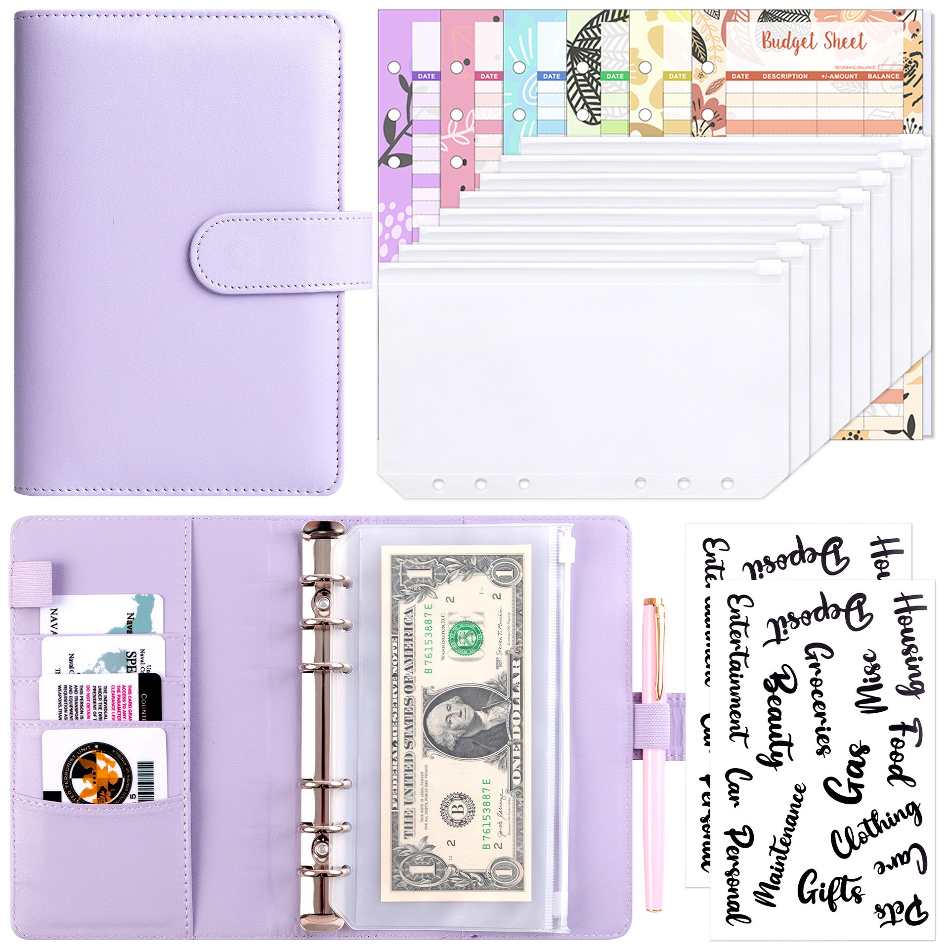 Dream Purple (shell) 8 zipper bags 12 budget cards 2 English stickers