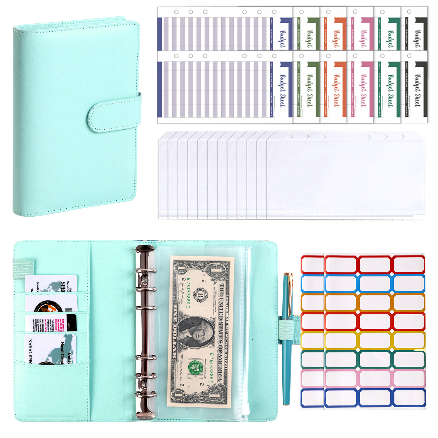Blue (Shell) 12 Budget Cards 12 Zipper Bag Post-it Notes