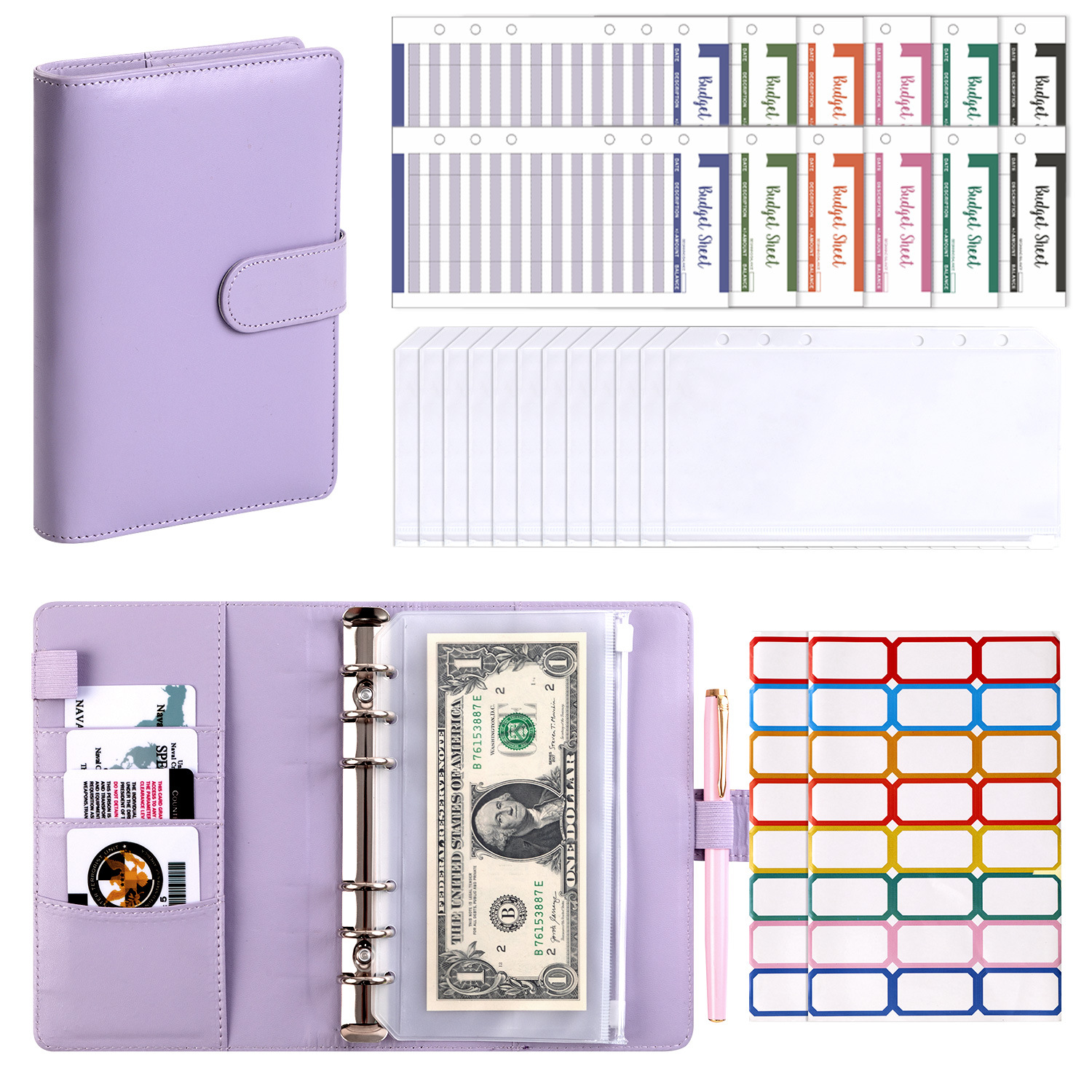 Purple (Shell) 12 Budget Cards 12 Zipper Bag Post-it Notes