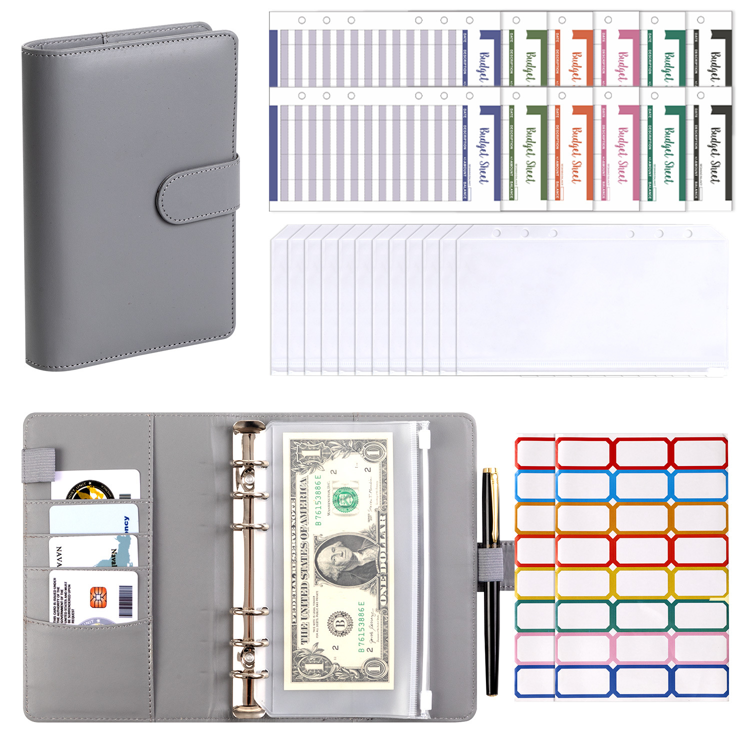 Grey (Shell) 12 Budget Cards 12 Zipper Bag Post-it Notes