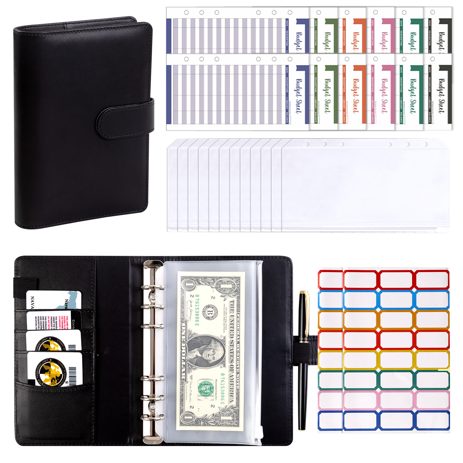 Black (Shell) 12 Budget Cards 12 Zipper Bag Post-it Notes