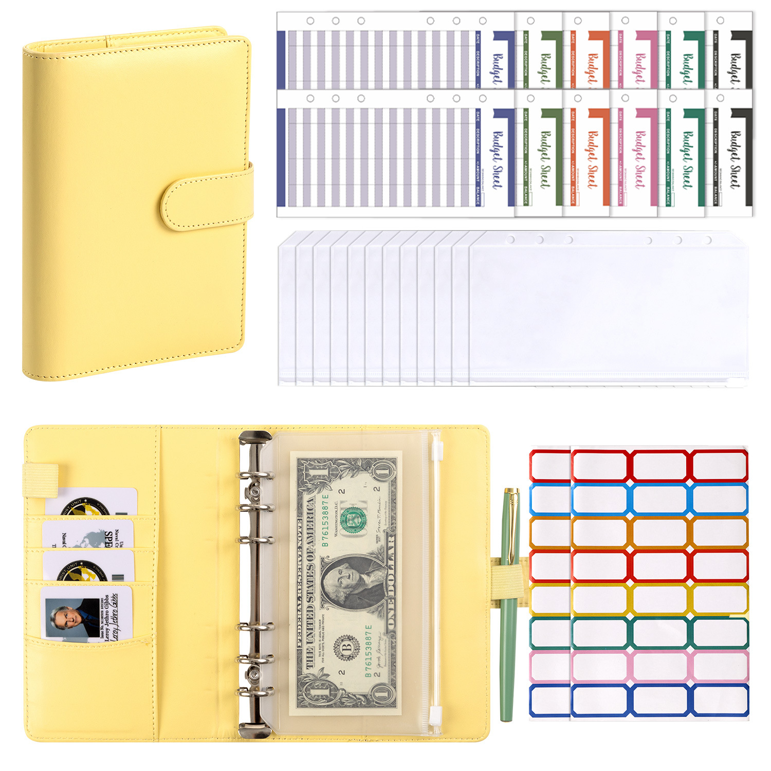 Yellow (Shell) 12 Budget Cards 12 Zipper Bag Post-it Notes