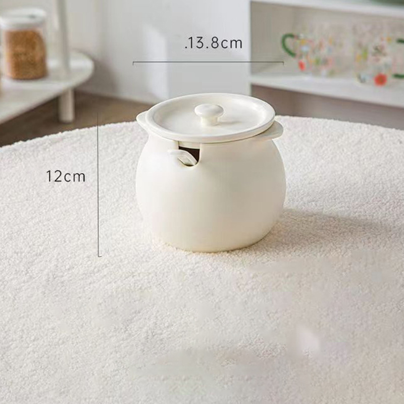 Medium 700ml# binaural milk white [including cover spoon]]