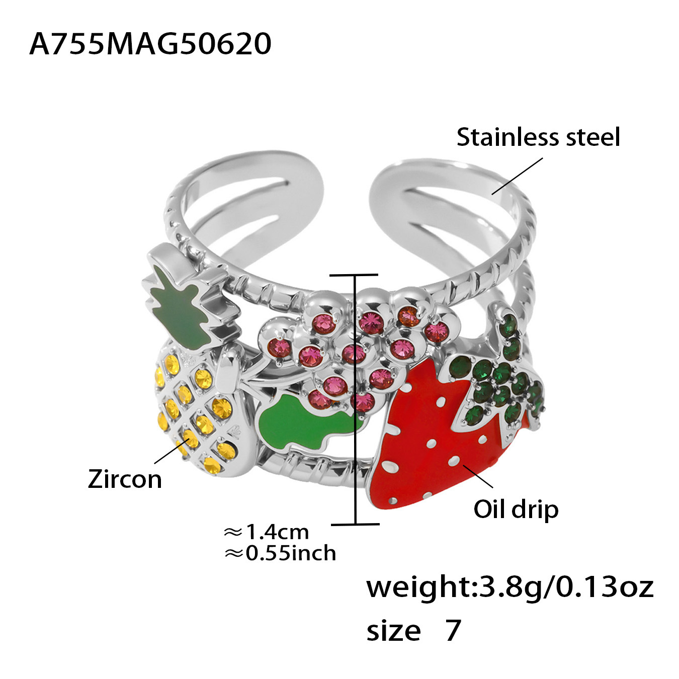 4:steel color strawberry ring