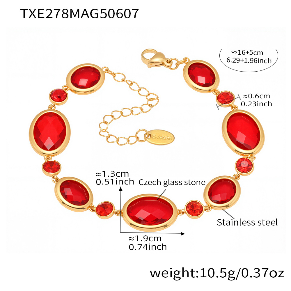 3:gold red glass stone bracelet
