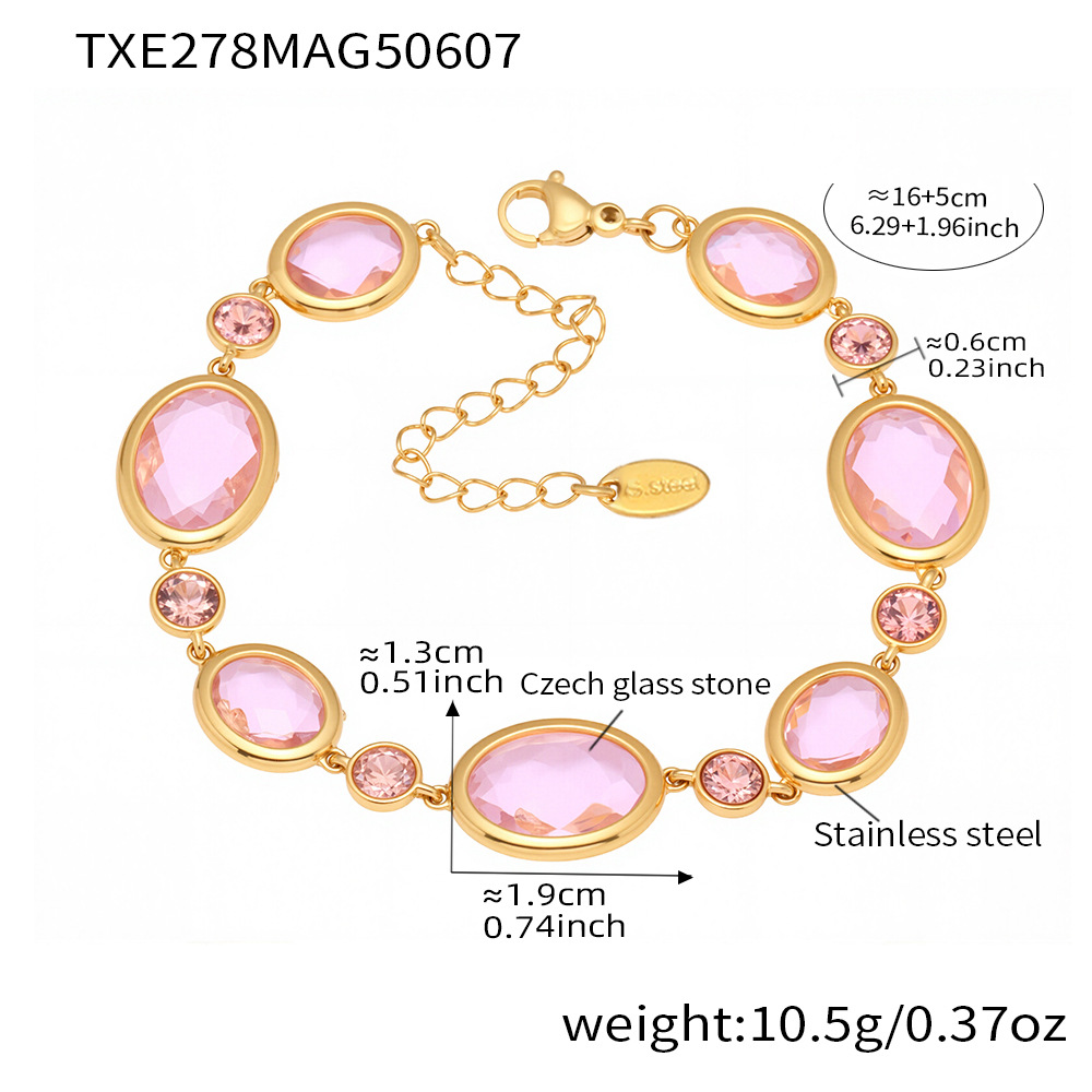5:gold pink glass stone bracelet