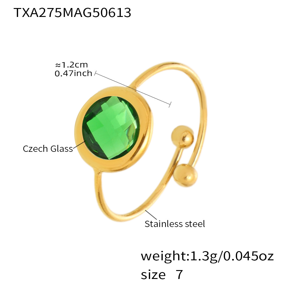 Txa275-gold green glass stone ring-round