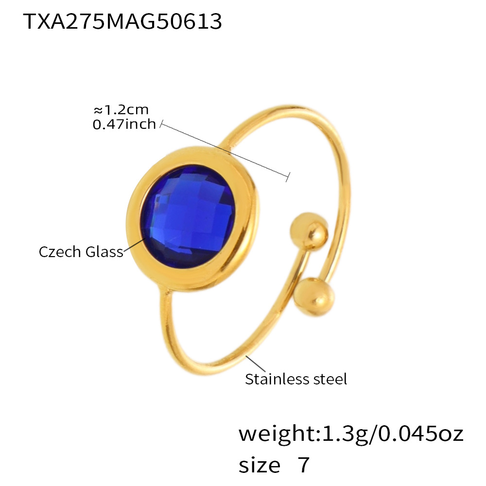Txa275-gold blue glass stone ring-round