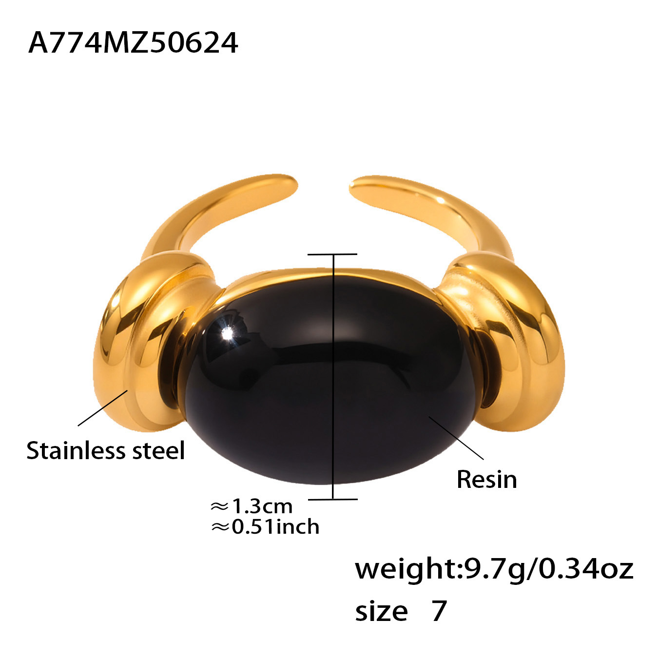 A774-gold black resin ring