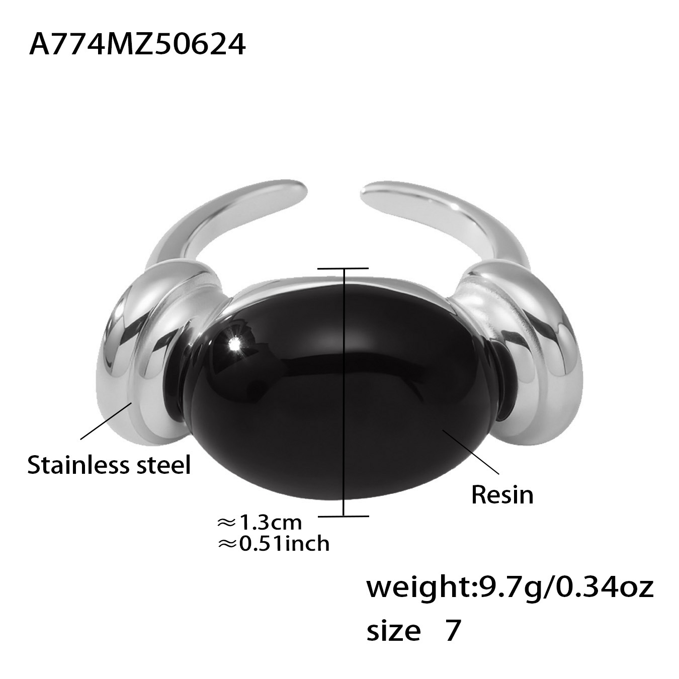 A774-steel color black resin ring