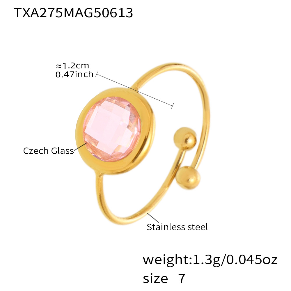 1:Txa275-gold pink glass stone ring-round