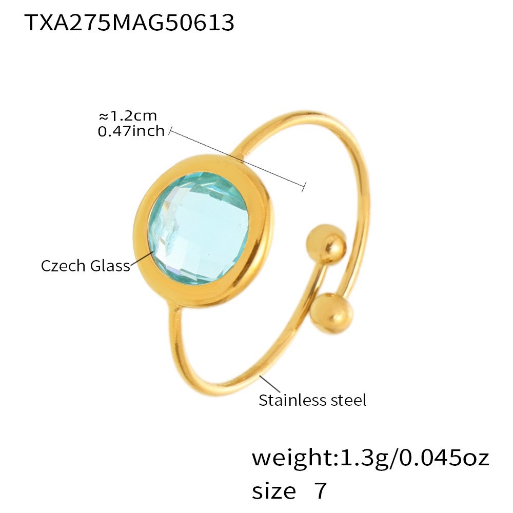5:Txa275-gold light blue glass stone ring-round
