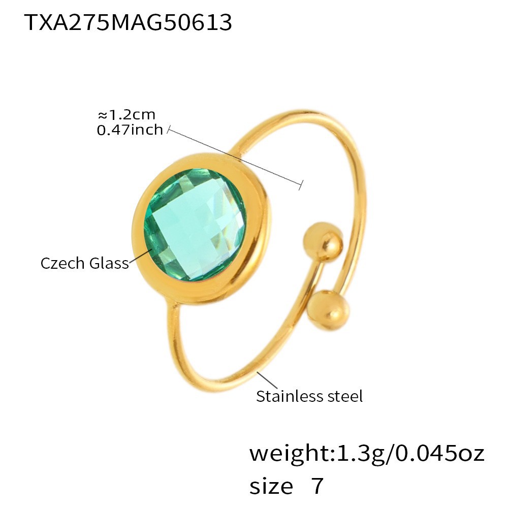 6:Txa275-gold light green glass stone ring-round