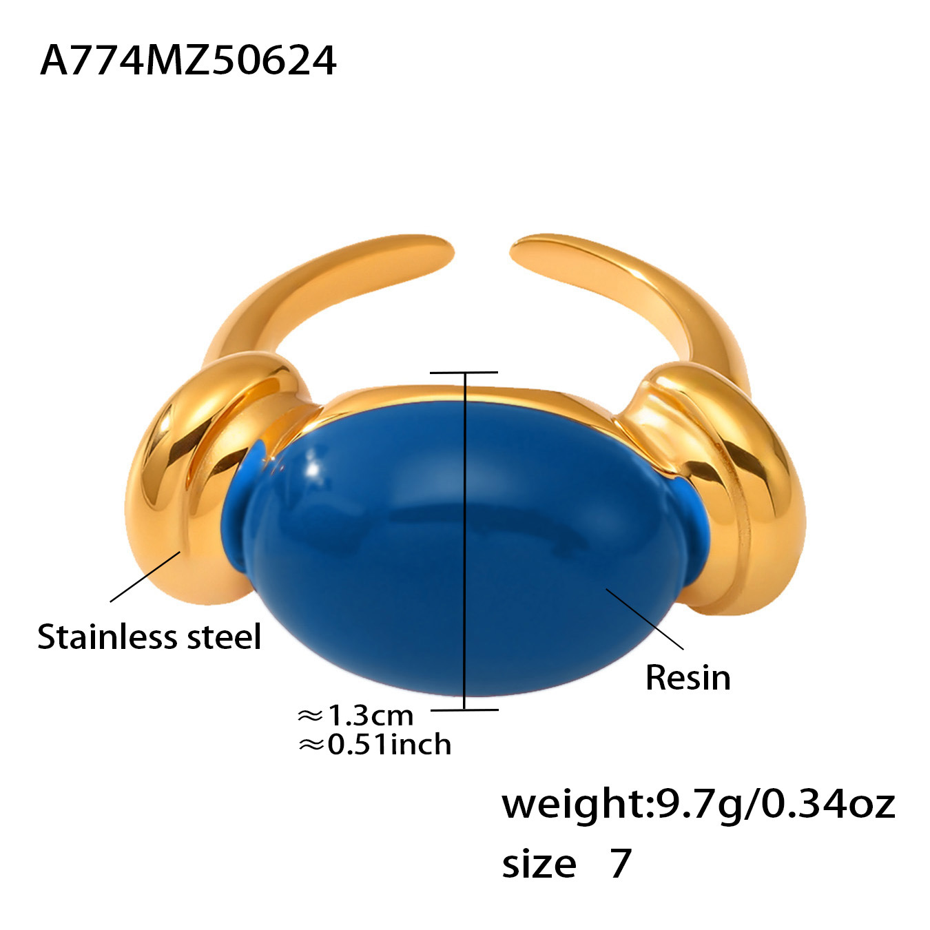 5:A774-gold dark blue resin ring